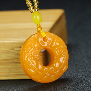 天然和田玉黄玉貔貅平安扣吊坠男女款黄龙玉双貔貅玉坠挂件毛衣链