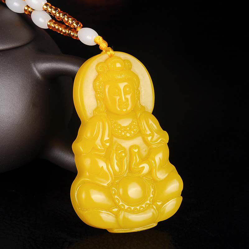新疆玉和田玉黄龙玉观音玉牌吊坠玉佩挂件黄玉观音菩萨玉坠