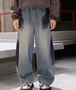 美式弯刀牛仔裤男士秋冬宽松直筒冬季加绒加厚青少年休闲裤子男款