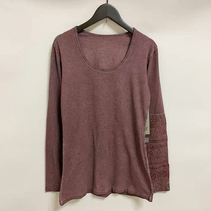 圣迪家女式不对称手臂刺绣厚款棉质T恤0210