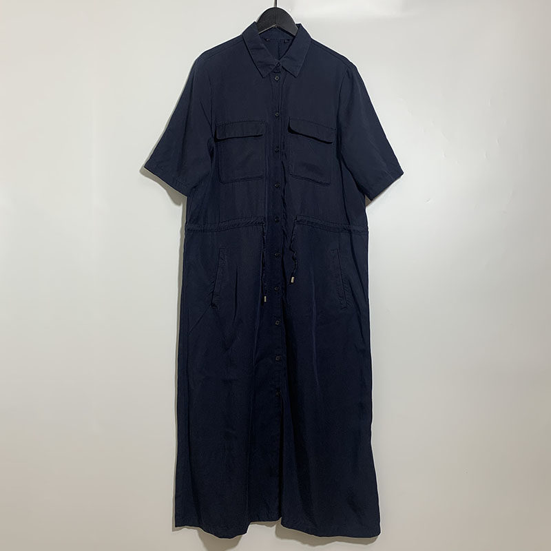 圣迪家女式小方领收腰对称口袋长款连衣裙1211