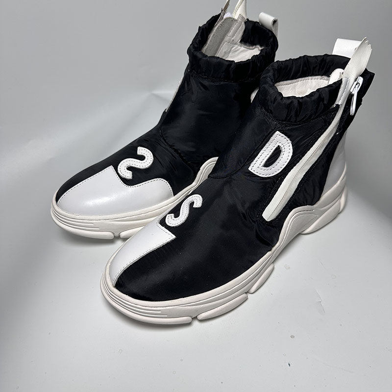 圣迪家女式牛皮织布拼接高帮中跟休闲帅气运动鞋