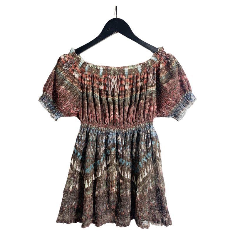圣迪剪标女士民族风情一字肩束腰短袖衬衫0444