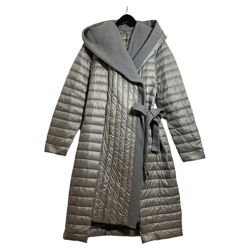 圣迪家女士欧美系带收腰连帽拼接羽绒服2445