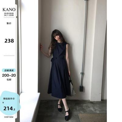 你好卡农 设计感系带圆领背心连衣裙女夏新款高腰显瘦气质a字长裙