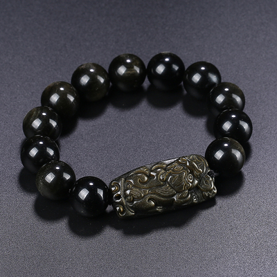 天然黑曜石貔貅手串吉祥佩带物