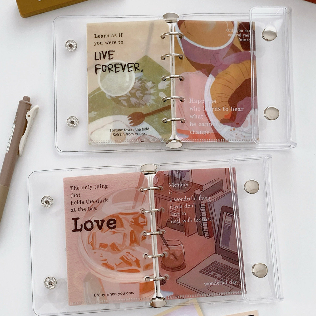 M5薄荷摩卡 复古咖啡手账隔页收纳袋 贴纸素材便签卡片照片收纳