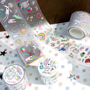 AGUGU幻想记事簿 模切胶带pet贴纸卷可爱梦核涂鸦基础闪砂胶带