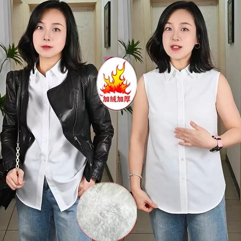 加绒新款加大码无袖雪纺衫假领