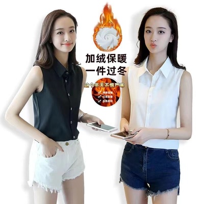 无袖加绒衬衫百搭打底衫上衣