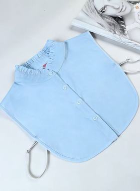 休闲假领子女蓝色木耳边装饰领百搭衬衫假衣领新款蕾丝立领通勤节