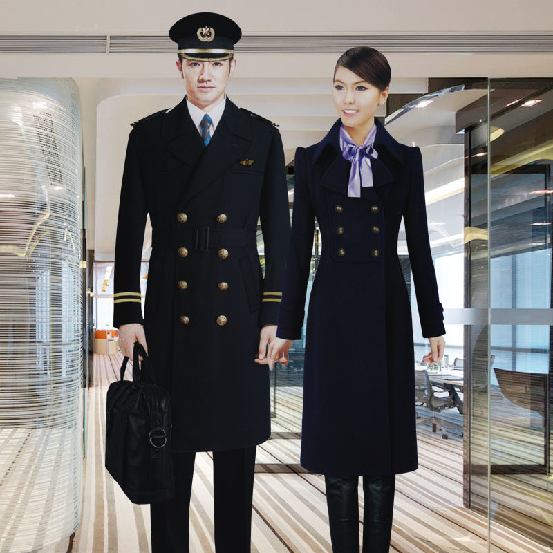 航空空姐空少秋冬修身ol制服外套加绒加厚迎宾羊毛呢大衣中长款女