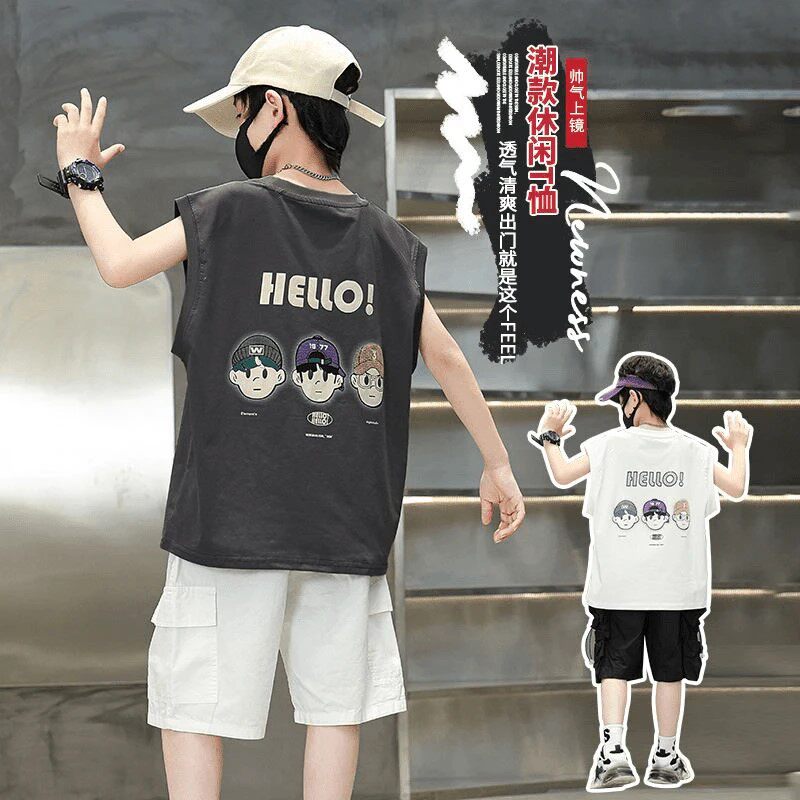 男童背心薄款夏季2025童装宽松美式潮牌卡通中大童纯棉无袖上衣