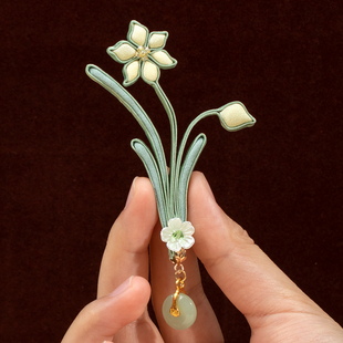 中国风旗袍挂件盘扣清雅玉珠水仙花压襟手工布扣胸针唐装汉服装饰