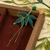 旗袍盘扣挂件新中式 胸针压襟挂饰竹叶国风古典淡雅气质配饰流苏女