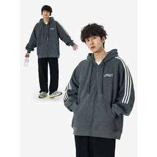 外套 复古三道杠连帽卫衣男女430g银狐绒加厚开衫 YOKE STUDIO美式