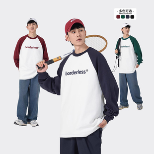 圆领打底衫 YOKE 春秋新款 T恤男长袖 男女卫衣 STUDIO日系撞色插肩袖