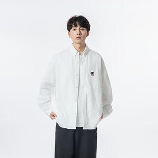 STUDIO 衬衫 秋季 日系宽松小熊图案纯色长袖 纯棉上衣男 新款 YOKE