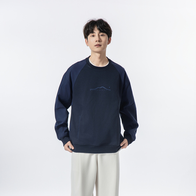 YOKE  STUDIO 秋季拼接圆领插兜卫衣男日系休闲套头薄款长袖外套