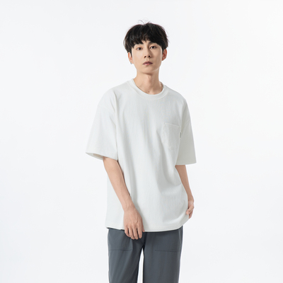 Yoke Studio 2025夏季新品日系复古休闲短袖T恤男纯色宽松纯棉T恤