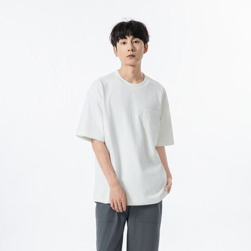 Yoke Studio 2025夏季新品日系复古休闲短袖T恤男纯色宽松纯棉T恤