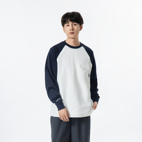 YOKE  STUDIO 新款日系撞色百搭休闲圆领长袖字母纯棉宽松上衣男