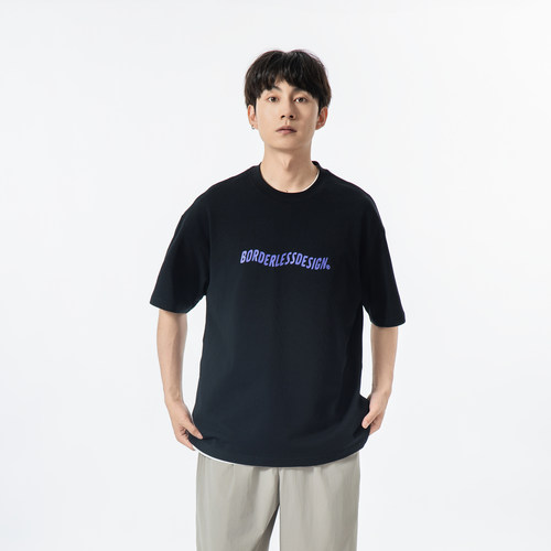 Yoke Studio 夏季新款短袖T恤男美式休闲字母纯色男女同款宽松T恤