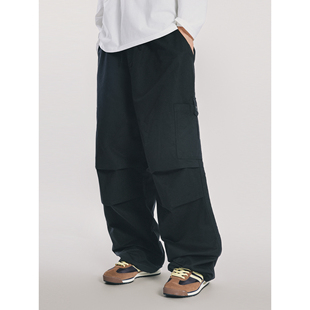 男黑色阔腿宽松束脚休闲长裤 YOKE 伞兵裤 复古褶皱工装 STUDIO美式