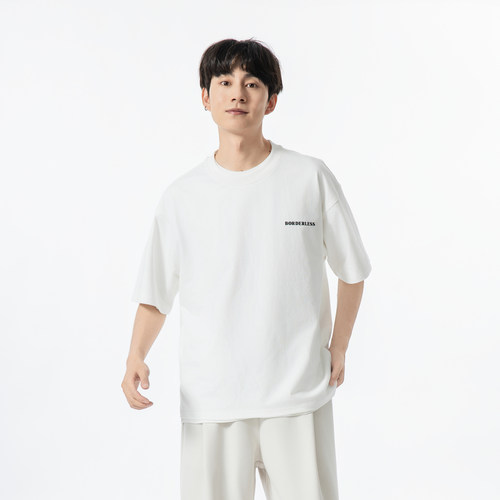 YOKE  STUDIO  夏季新款日系宽松休闲短袖纯色字母T恤上衣男