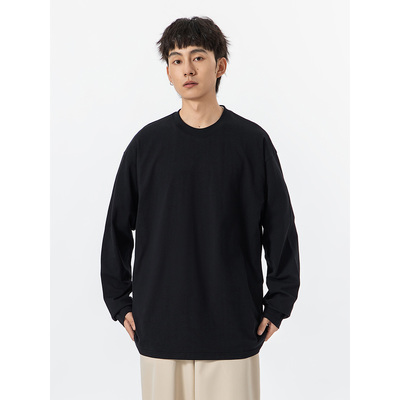 日系长袖男230g纯色T恤