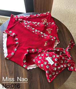 闹小姐冬新款红色纯棉布袋新年本命年中高腰高弹包臀三角裤三条装