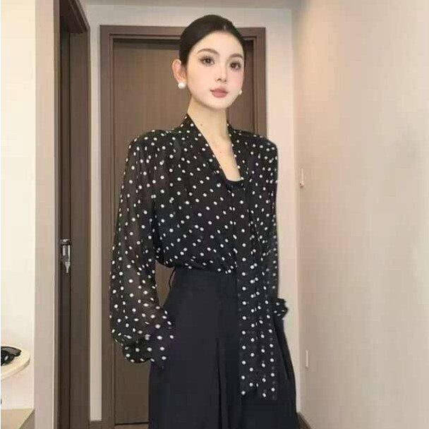 【前后2穿】V领法式高级感飘带立领长袖衬衫女夏季新款设计感上衣