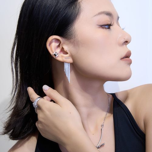 S925纯银镀18K金高级设计天使之翼耳饰时尚显瘦气质百搭流苏耳环