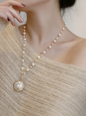 新款缠丝仿珍珠流苏项链