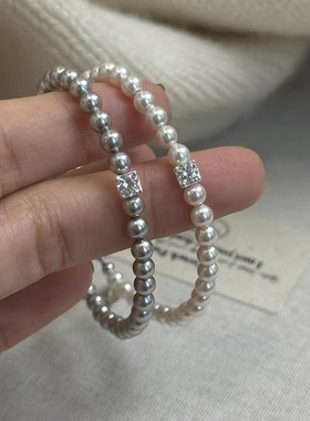 法式锆石正圆施家珍珠手链