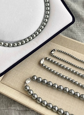 新款真多麻灰色珍珠毛衣链女锁骨链手作项链轻奢简约气质颈链配饰