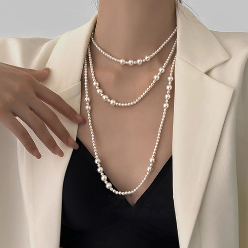 法式高级感叠戴珍珠项链