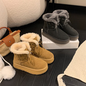 牛反绒真皮真毛厚底雪地靴2025冬季 新款 加绒加厚羊毛保暖防滑短靴