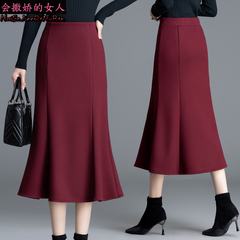 紫色秋冬女鱼尾裙半身裙2024新款时尚韩版遮肚子加绒加厚包臀裙子