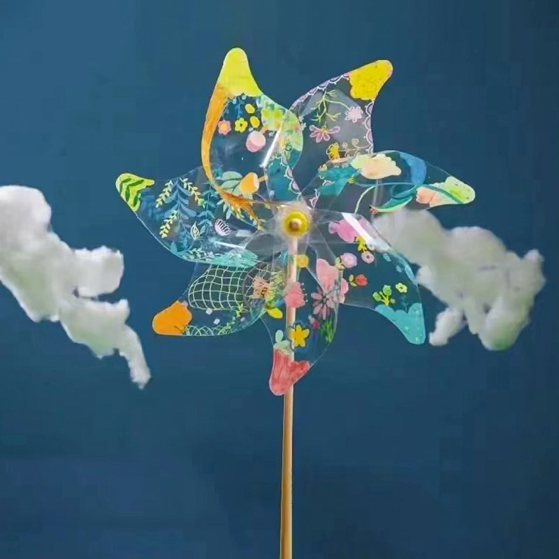 儿童手工diy白色透明绘画风车幼儿园户外装饰亲子互动涂色材料包