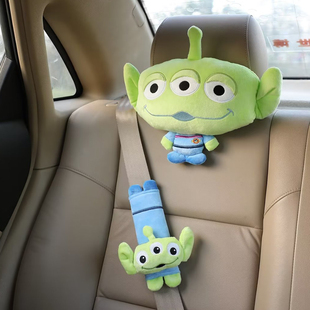 卡通可爱毛绒三眼仔玩偶汽车头枕颈枕安全带套车用抱枕车载腰靠