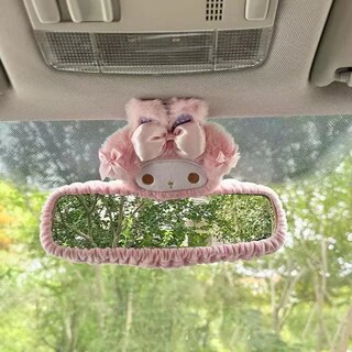 少女心可爱粉小兔小羊后视镜套卡通汽车内饰毛绒后视镜套装饰弹力