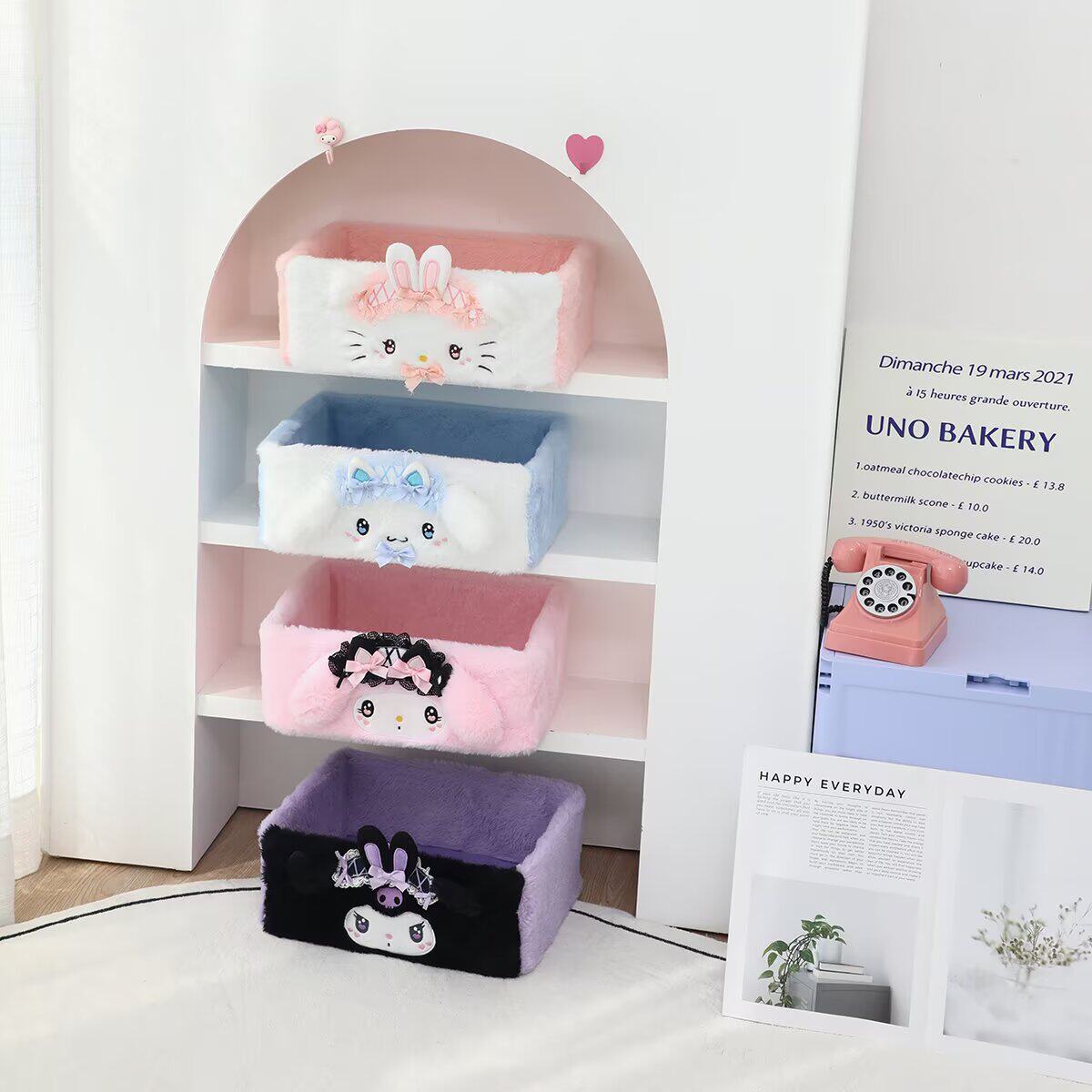 可爱卡通美乐蒂玉桂狗桌面毛绒收纳盒护肤品收纳筐杂物整理置物盒