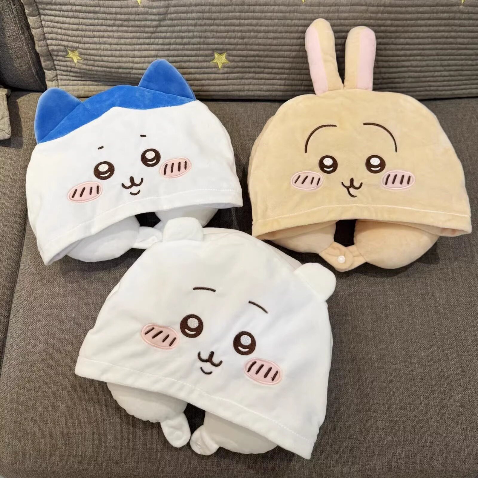 可爱卡通卡哇吉伊连帽U型枕护颈枕办公午睡带帽U枕旅行便携飞机枕