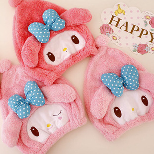 卡通美乐蒂皮卡丘珊瑚绒超强吸水速干发毛巾成人儿童干发睡帽浴帽