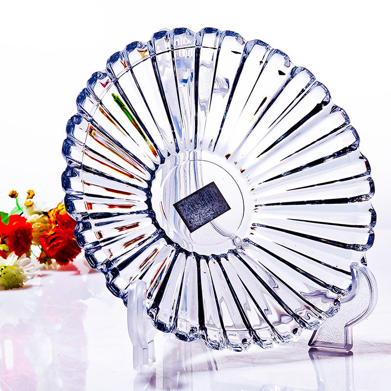 时尚简约透明玻璃果盘干果盘创意条纹水果盆家用客厅糖果盘水果盘