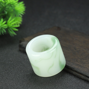 天然和田玉扳指新疆玉翠绿色指环戒指翡翠色玉石简约扳指男女指环