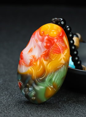 新疆和田彩玉莲年有鱼把件七彩玉年年有余手把件挂件原石鱼把玩件