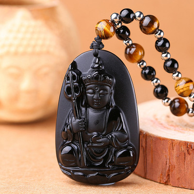 天然黑曜石地藏菩萨吊坠