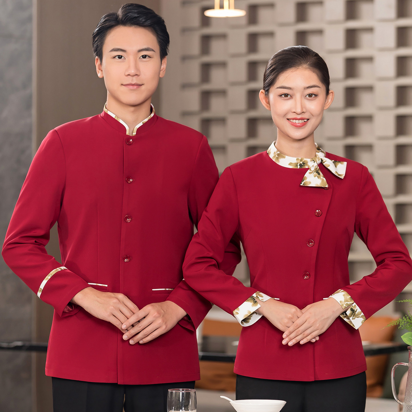 饭店高端新中式餐饮服务员女长袖图片
